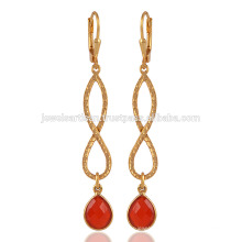 Verre en forme de poire Natural Onyx rouge et 925 boucles d&#39;oreille argentées en or plaqué or